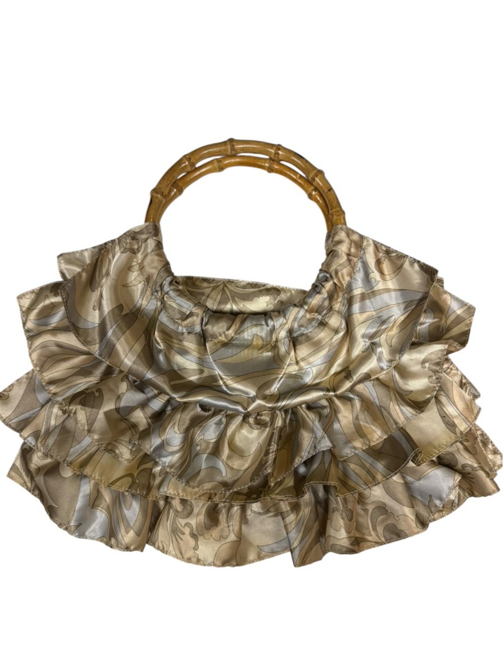 Kathy Van Zeeland Ruffled Satin Tote in Gold and Silver Tones